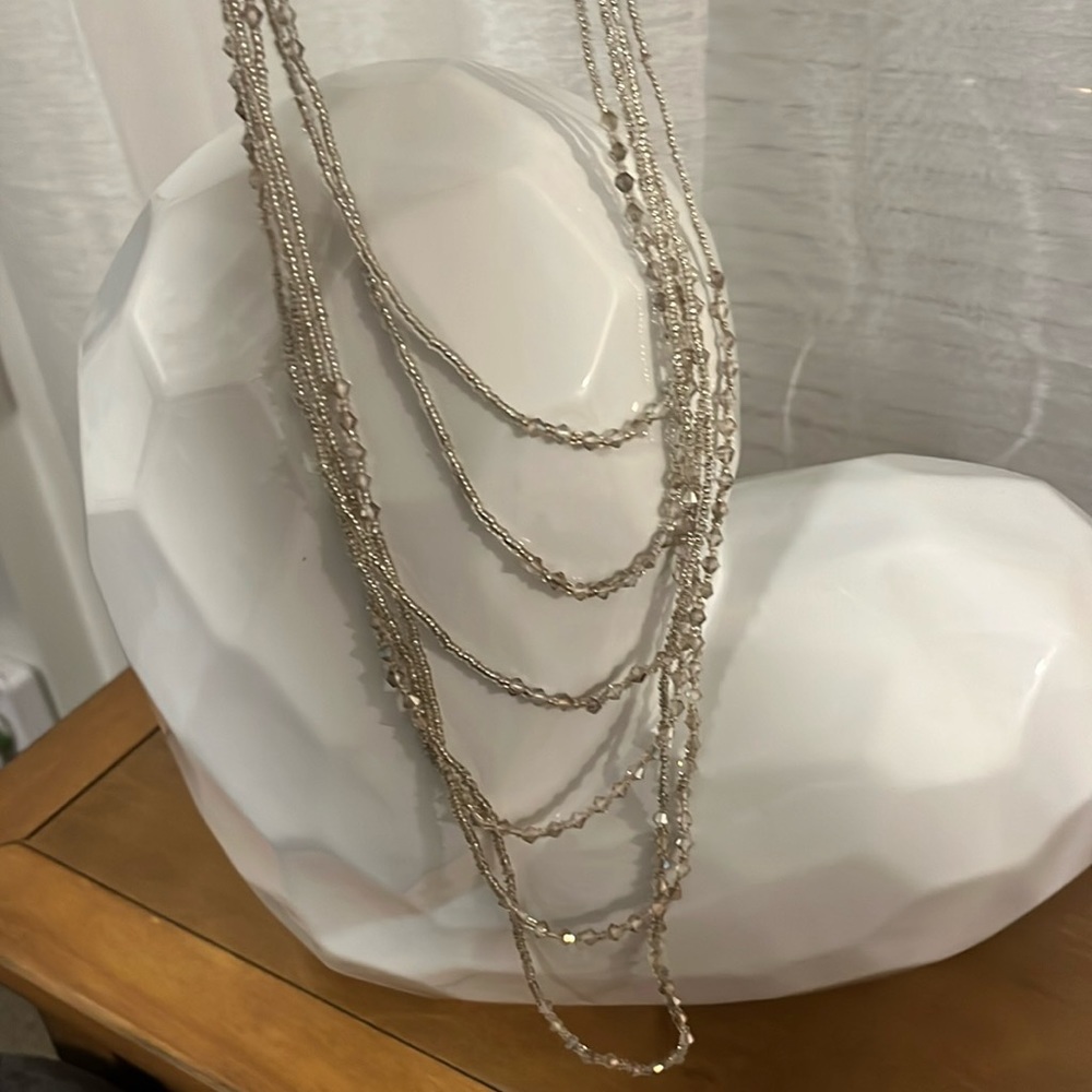20” beaded layer necklace, sparkly grey crystals, 3.5” adjustable to make longer